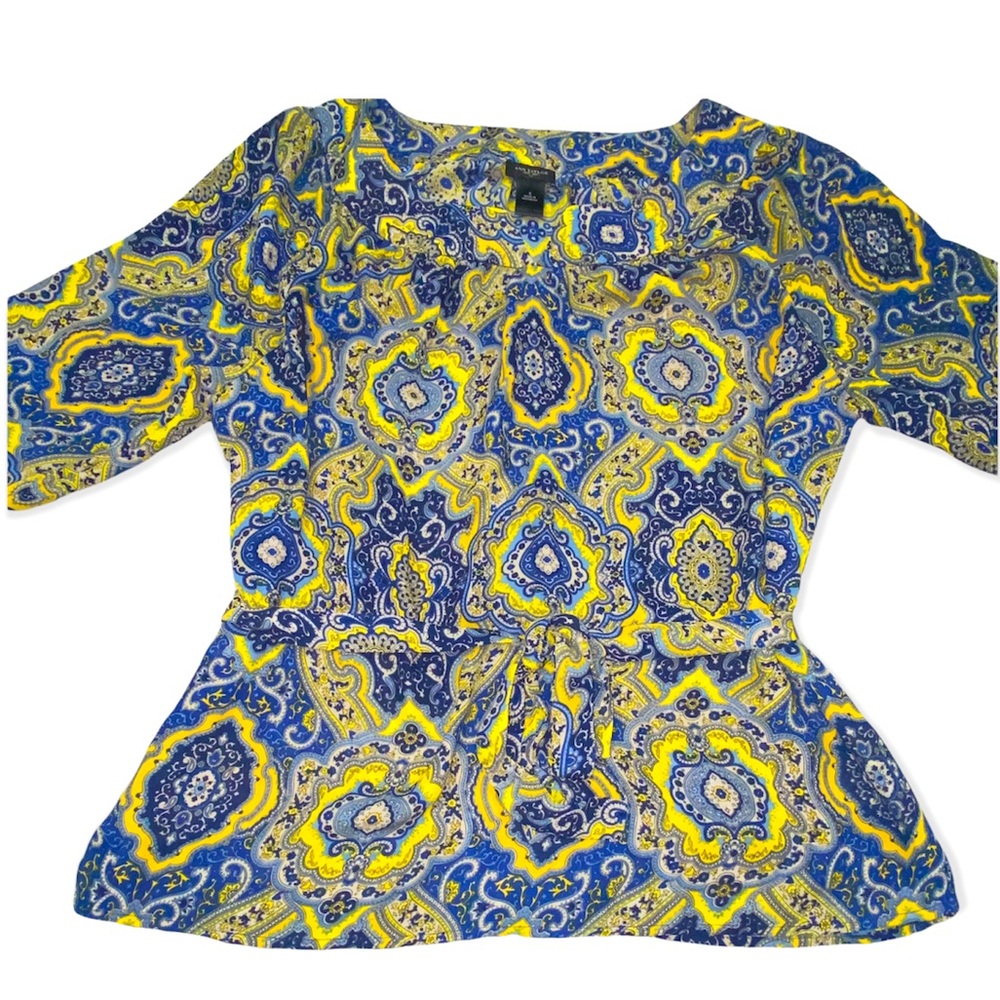 Ann Taylor Beautiful Moroccan Print Top with Sash Belt